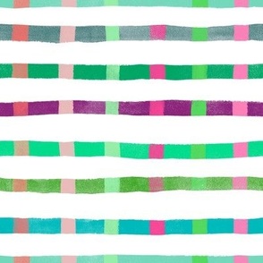 fun kid interrupted texture stripe bright preppy green and pink medium scale