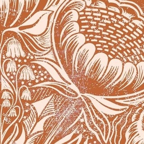 Block Print Wildflowers Ogee Pattern - Terracotta