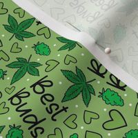 Medium Scale Best Buds Marijuana Cannabis Leaves and and Hearts in Green