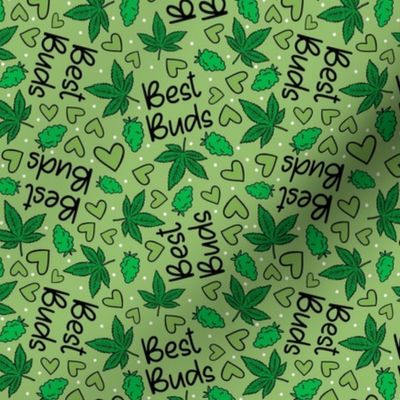 Medium Scale Best Buds Marijuana Cannabis Leaves and and Hearts in Green