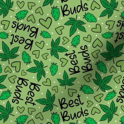 Large Scale Best Buds Marijuana Cannabis Leaves and and Hearts in Green
