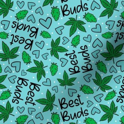 Large Scale Best Buds Marijuana Cannabis Leaves and and Hearts in Blue