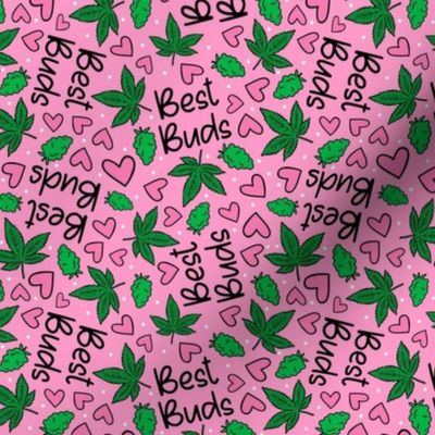 Medium Scale Best Buds Marijuana Cannabis Leaves and and Hearts in Pink