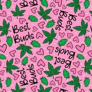 Medium Scale Best Buds Marijuana Cannabis Leaves and and Hearts in Pink
