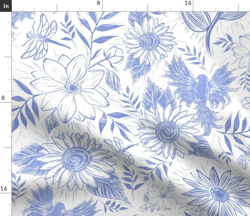 Flutter Floral Block Print -Blue