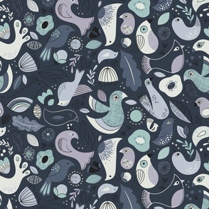 Birds of a Feather | Purple and Navy Blue Nature Inspired Fabric