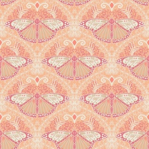 Pantone Peach Fuzz Butterflies scallop pattern