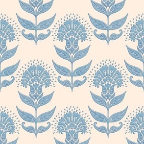 Aurelia Floral Ivory Light Blue MEDIUM  4x4 inch