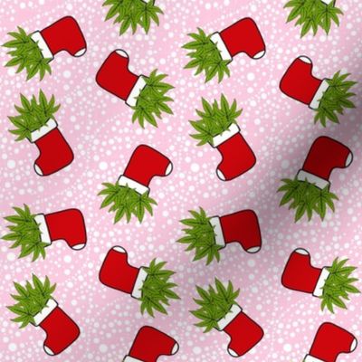 Smaller Cannabis Christmas Stockings Marijuana Leaves Pink