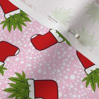 Smaller Cannabis Christmas Stockings Marijuana Leaves Pink