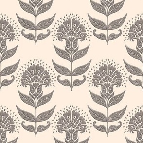 Aurelia Floral Ivory Taupe gray MEDIUM  4x4 inch