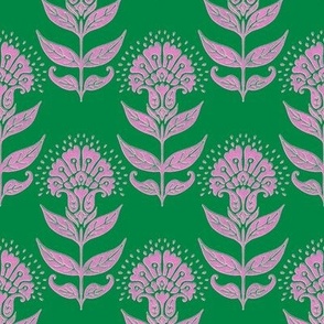 Aurelia Floral Preppy Green and Pink MEDIUM  4x4 inch