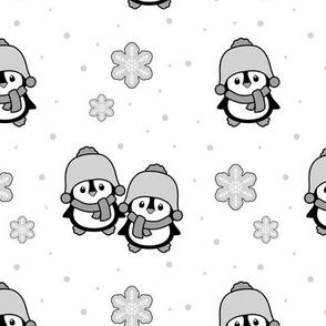 Penguin Gray Winter Snow Snowflakes