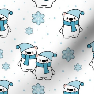 Blue Winter Bear Snowflake Snow