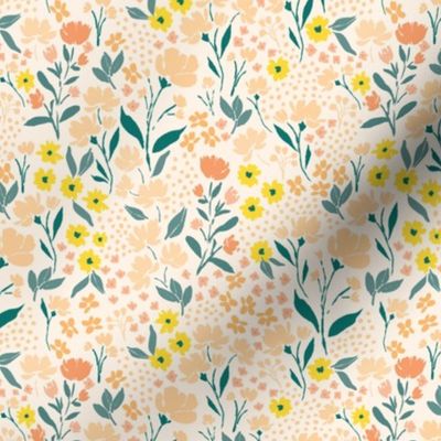 6in Bright Floral Peach Fuzz Wildflower Hand Painted Flower Pattern