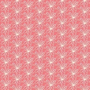 480 -  Small scale peach pink loose dahlia daisy floral in linear stripe setting, for kids apparel, children's bedroom décor, sheets, duvet cover and crafts.