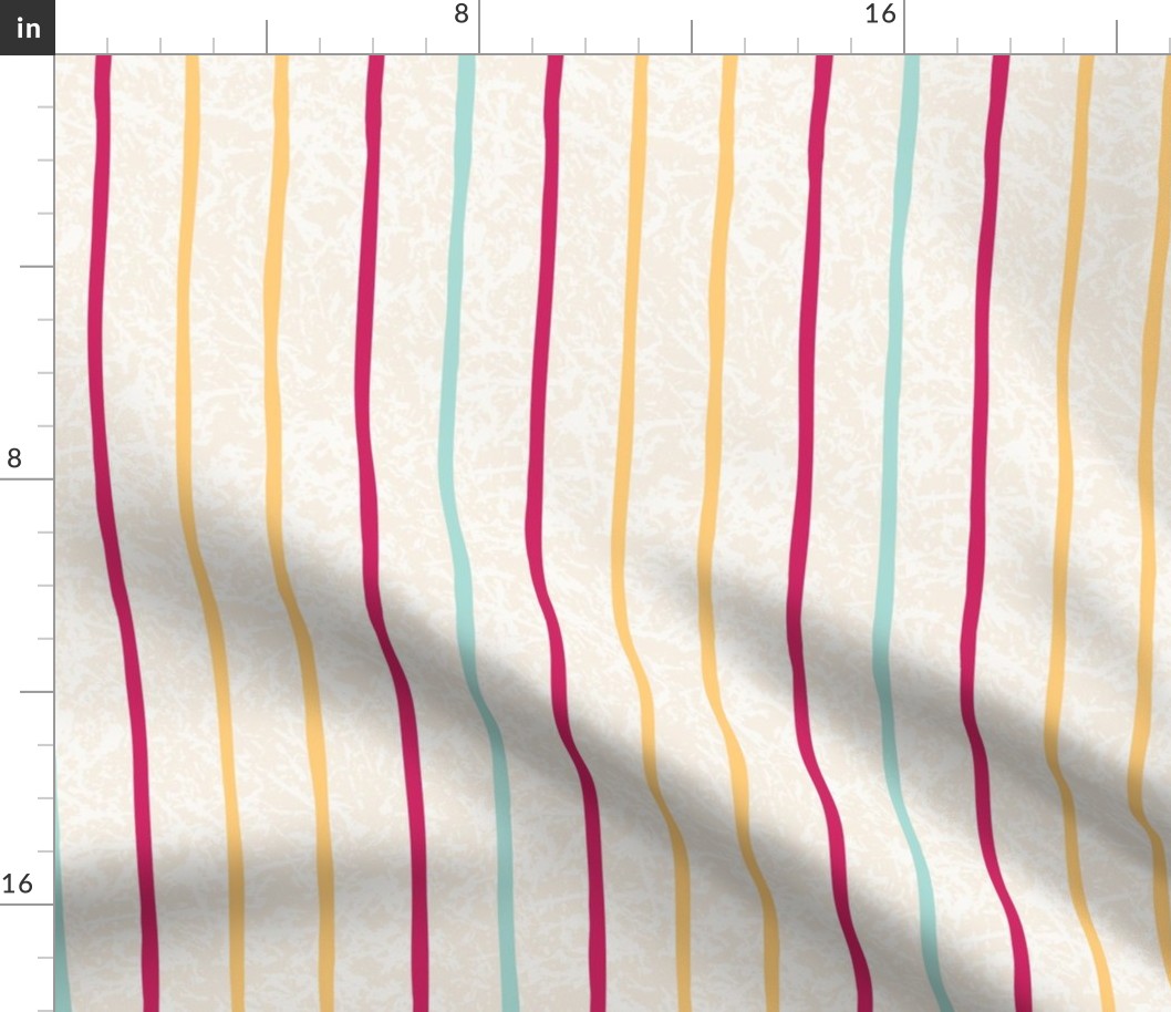M-FLORAL PATH-8F-yellow-red-turqouise candy stripe vertical stripe on cream textured background