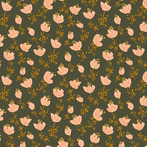 Breezy romance  -  peach, pastel peach, mustard yellow and forest green     // Small scale