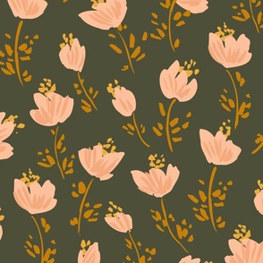 Breezy romance  -  peach, pastel peach, mustard yellow and forest green     // Big scale