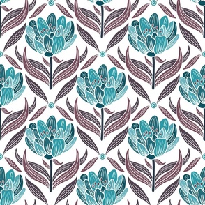 Blue Tulips - Block print - Medium Size