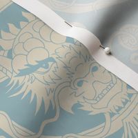 chinese dragon damask matte blue and sand | small