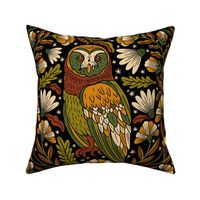 Owl in Folk Art with bright and warm Botanicals - Big Size  