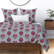 chinese dragon damask red and gray | small