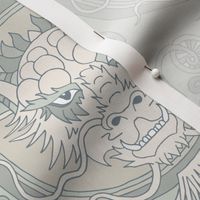 chinese dragon damask neutral gray and green | small