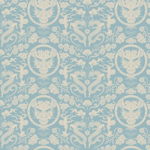 chinese dragon damask muted blue | medium