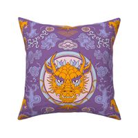 chinese dragon damask purple and flame orange | medium