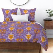 chinese dragon damask purple and flame orange | medium