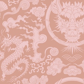 chinese dragon damask pink clay and terracotta | large