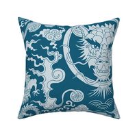 chinese dragon damask on lapislazuli blue | large