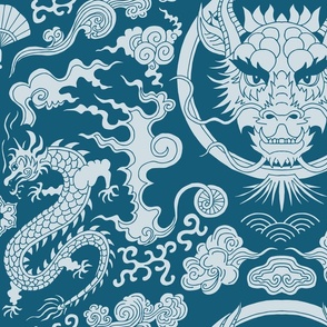 chinese dragon damask on lapislazuli blue | large