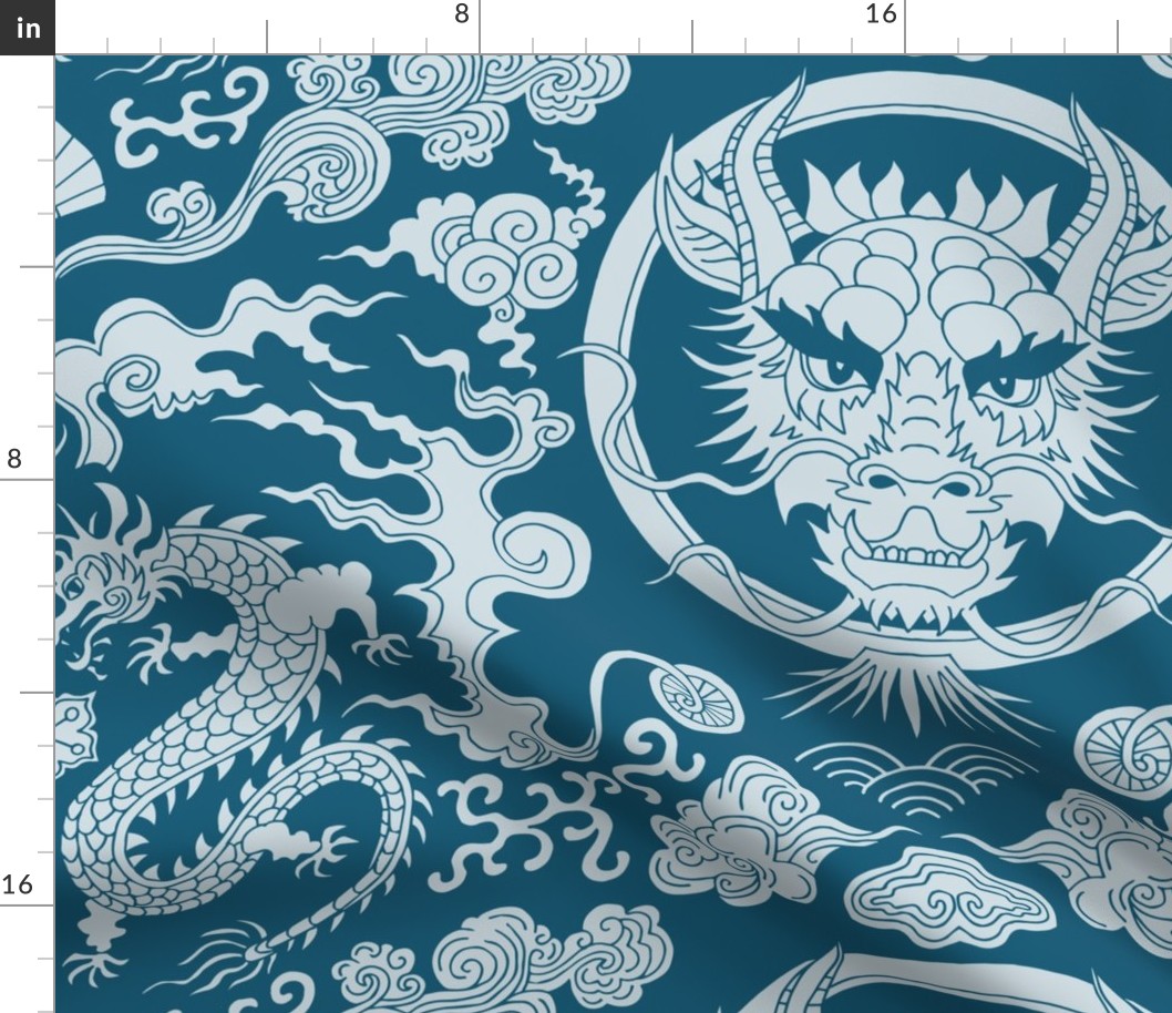 chinese dragon damask on lapislazuli blue | large