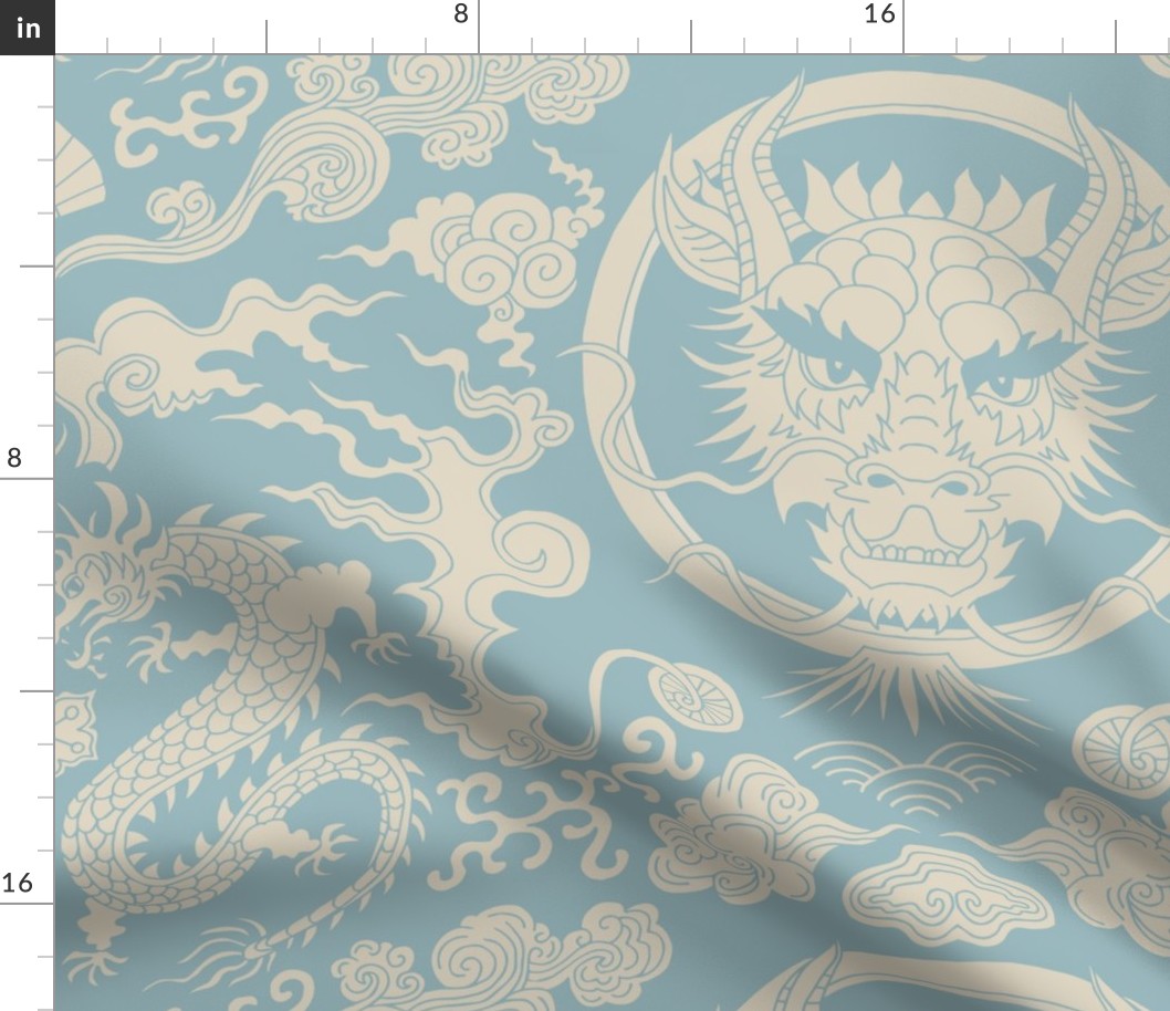 chinese dragon damask powder blue | large