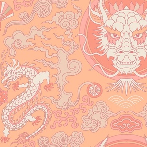 chinese dragon damask peach plethora | large