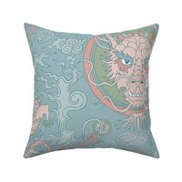 chinese dragon damask soft green and blue | large