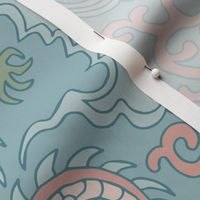 chinese dragon damask soft green and blue | large