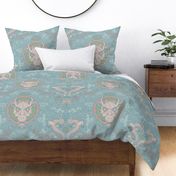 chinese dragon damask soft green and blue | large