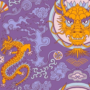 chinese dragon damask purple flame | large