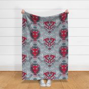 chinese dragon damask red and cool gray | large