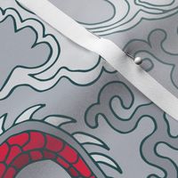 chinese dragon damask red and cool gray | large