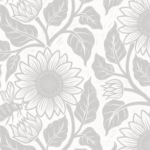 L // Sunflower block print in light grey on white
