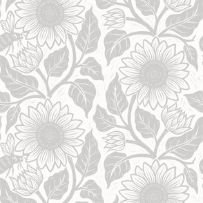 M // Sunflower block print in light grey on white