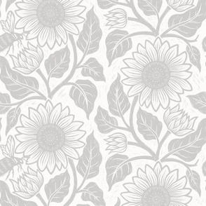 XS // Sunflower block print in light grey on white
