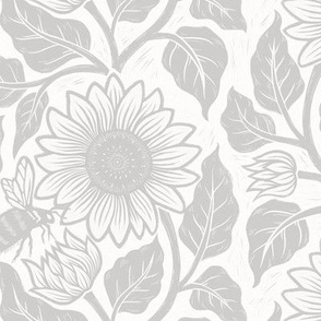 S // Sunflower block print in light grey on white