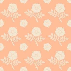 Floral vintage damask style English roses in warm ivory on pantone peach fuzz