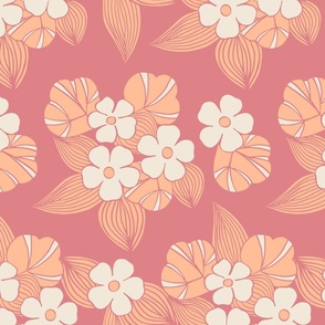 Flowers and leaves in peach fuzz pantone color pallet