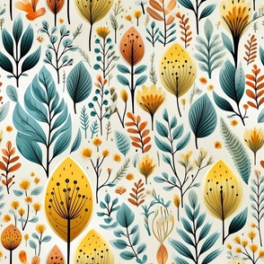 Norwegian Whimsy: Seamless Leaf Pattern in Delightful Florals